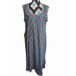 NWT Natural Life Floral Sleeveless Maxi Dress L Cotton Teal